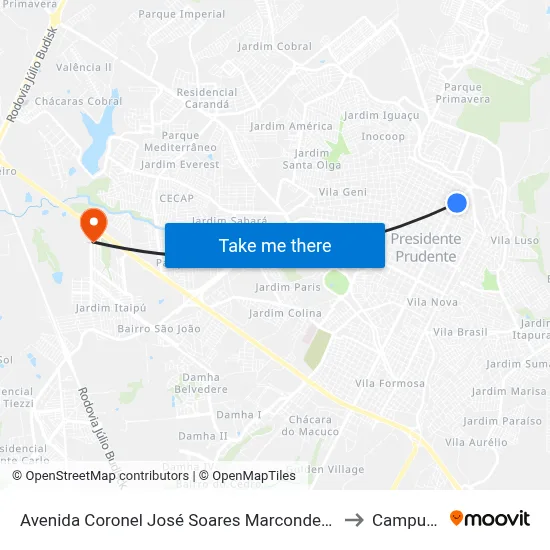 Avenida Coronel José Soares Marcondes, 265 to Campus  II map