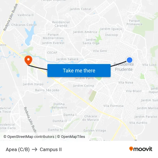 Apea (C/B) to Campus  II map