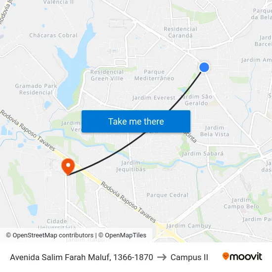 Avenida Salim Farah Maluf, 1366-1870 to Campus  II map