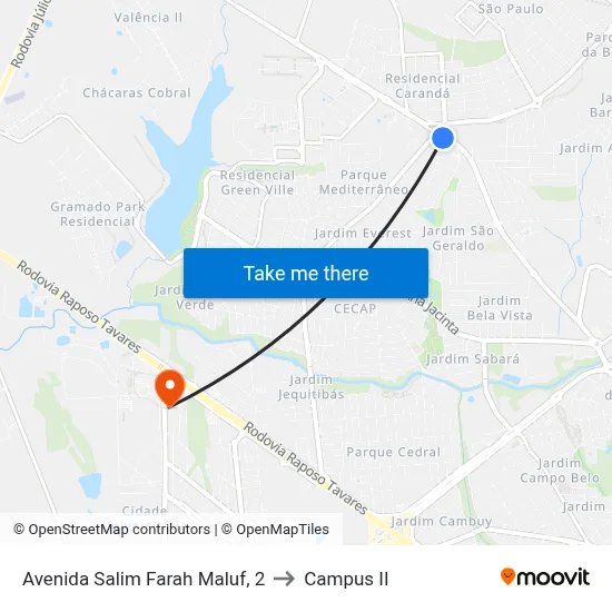Avenida Salim Farah Maluf, 2 to Campus  II map