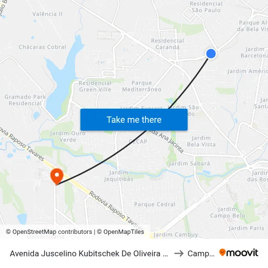 Avenida Juscelino Kubitschek De Oliveira Presidente, 4045 to Campus  II map