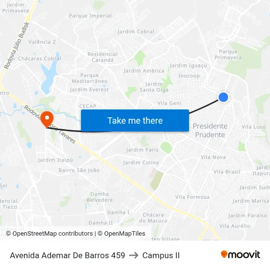 Avenida Ademar De Barros 459 to Campus  II map