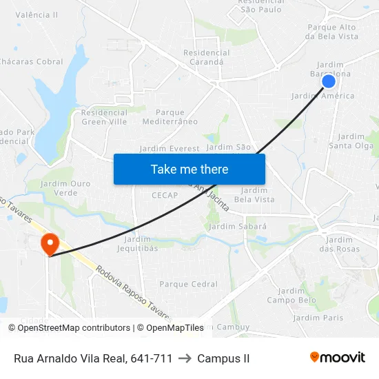Rua Arnaldo Vila Real, 641-711 to Campus  II map