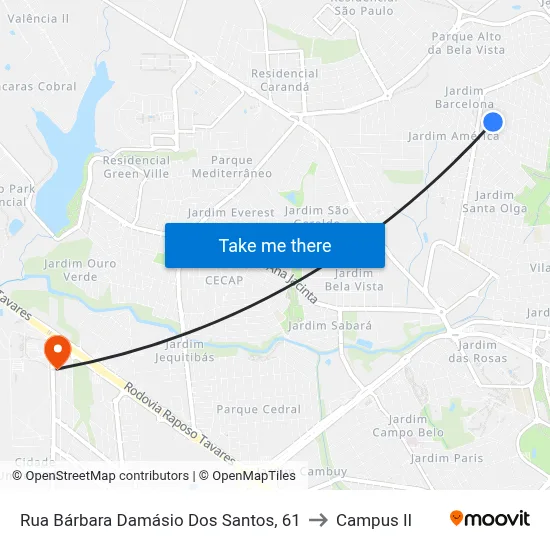 Rua Bárbara Damásio Dos Santos, 61 to Campus  II map