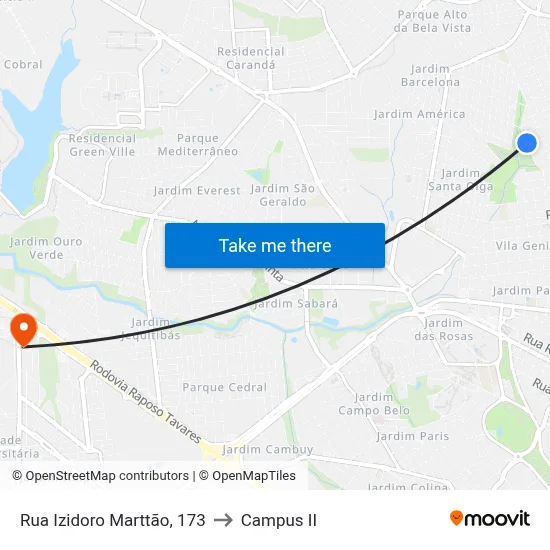 Rua Izidoro Marttão, 173 to Campus  II map