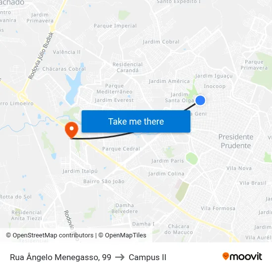Rua Ângelo Menegasso, 99 to Campus  II map