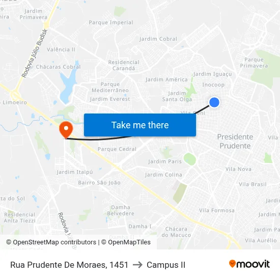 Rua Prudente De Moraes, 1451 to Campus  II map