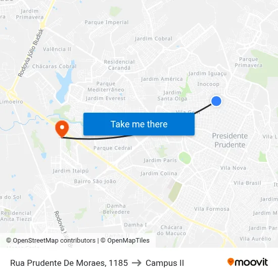 Rua Prudente De Moraes, 1185 to Campus  II map