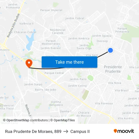 Rua Prudente De Moraes, 889 to Campus  II map