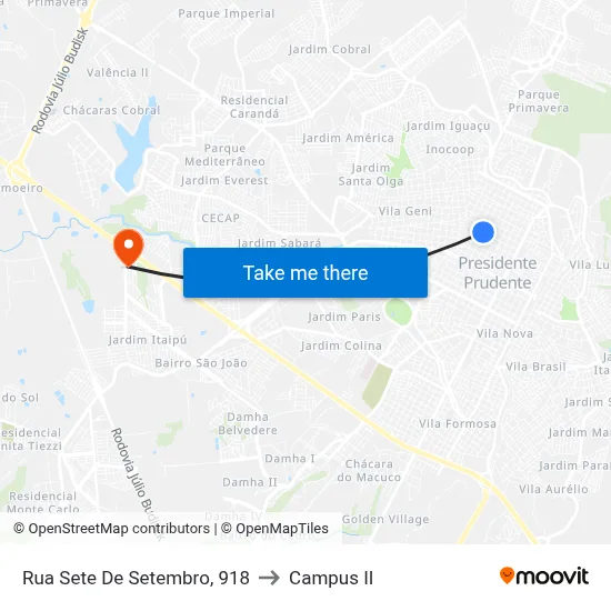 Rua Sete De Setembro, 918 to Campus  II map