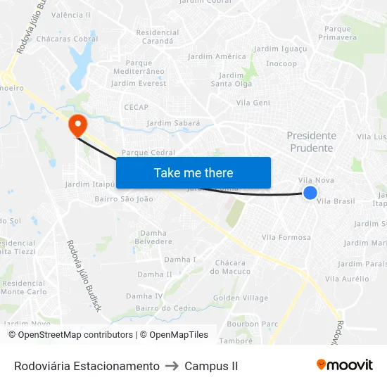 Rodoviária Estacionamento to Campus  II map