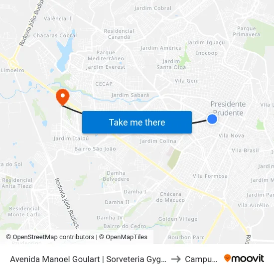Avenida Manoel Goulart | Sorveteria Gygabon to Campus  II map