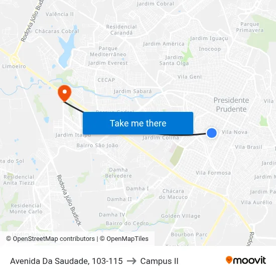 Avenida Da Saudade, 103-115 to Campus  II map