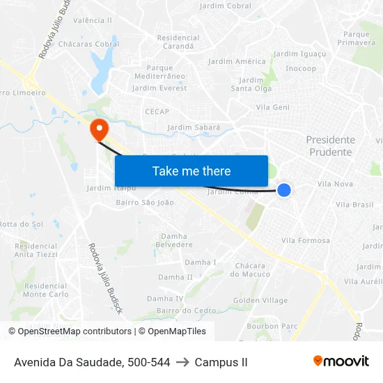 Avenida Da Saudade, 500-544 to Campus  II map