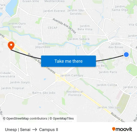 Unesp | Senai to Campus  II map