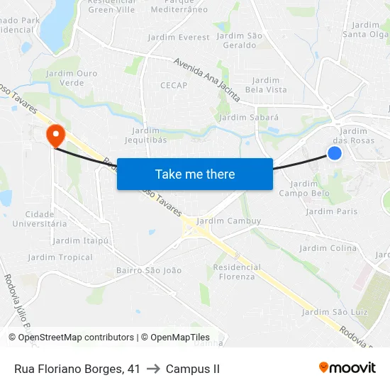 Rua Floriano Borges, 41 to Campus  II map