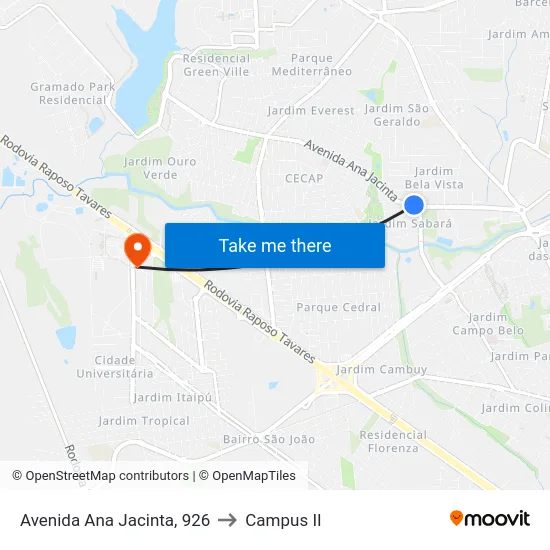 Avenida Ana Jacinta, 926 to Campus  II map