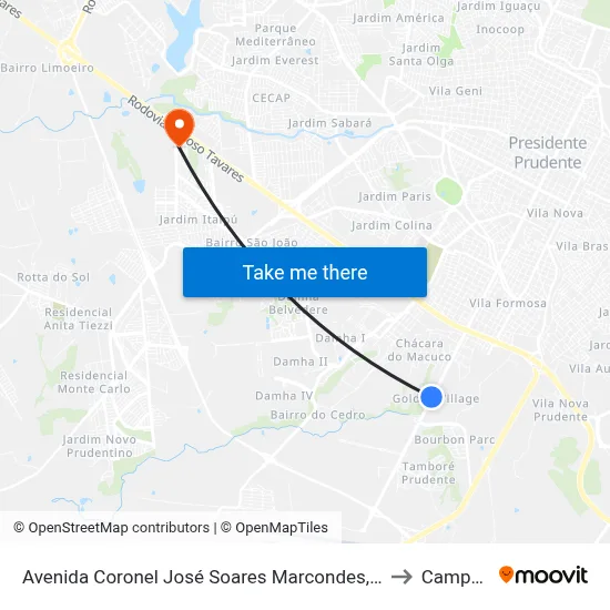 Avenida Coronel José Soares Marcondes, 1142-1542 to Campus  II map