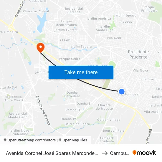 Avenida Coronel José Soares Marcondes, 3518 to Campus  II map