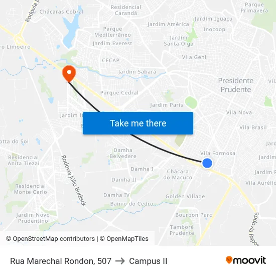 Rua Marechal Rondon, 507 to Campus  II map