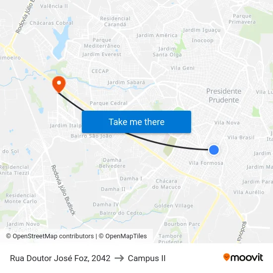 Rua Doutor José Foz, 2042 to Campus  II map