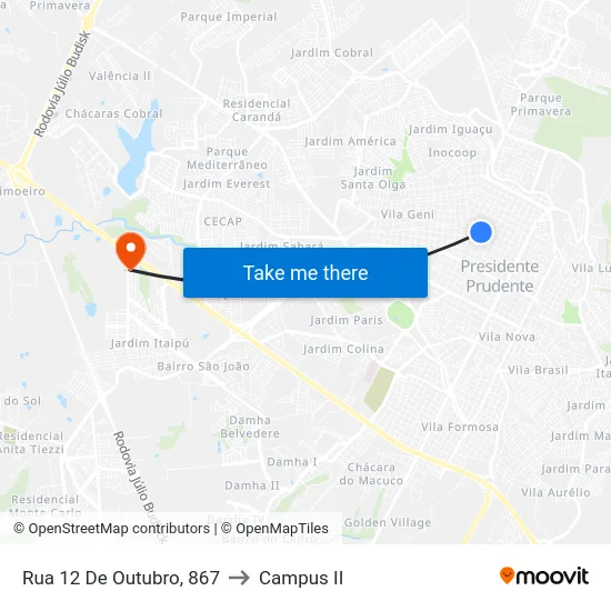 Rua 12 De Outubro, 867 to Campus  II map