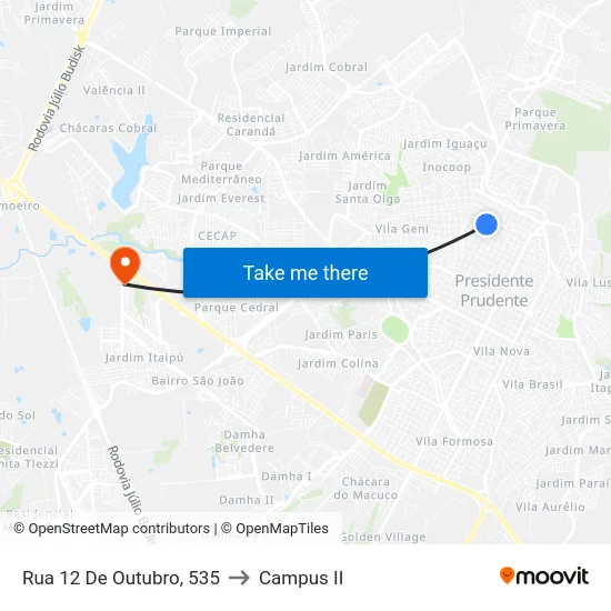 Rua 12 De Outubro, 535 to Campus  II map