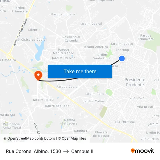 Rua Coronel Albino, 1530 to Campus  II map