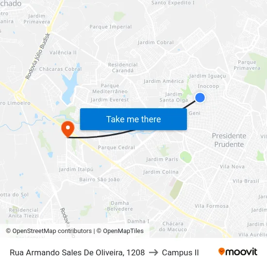 Rua Armando Sales De Oliveira, 1208 to Campus  II map