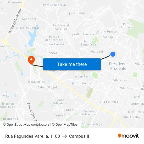 Rua Fagundes Varella, 1100 to Campus  II map