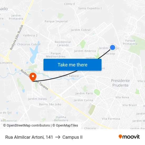 Rua Almilcar Artoni, 141 to Campus  II map