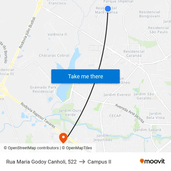 Rua Maria Godoy Canholi, 522 to Campus  II map
