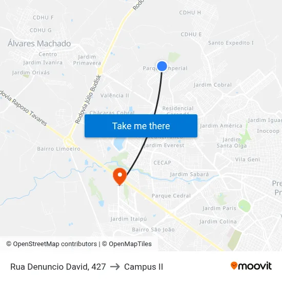Rua Denuncio David, 427 to Campus  II map