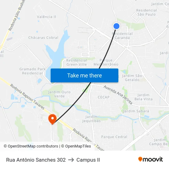 Rua Antônio Sanches 302 to Campus  II map