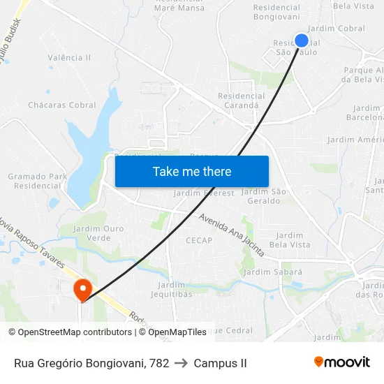 Rua Gregório Bongiovani, 782 to Campus  II map