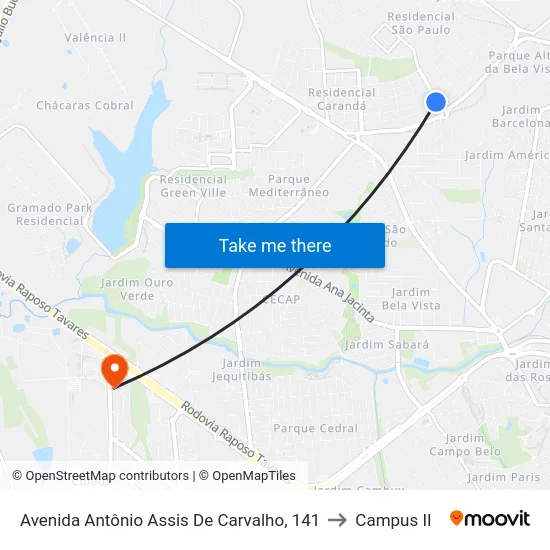 Avenida Antônio Assis De Carvalho, 141 to Campus  II map