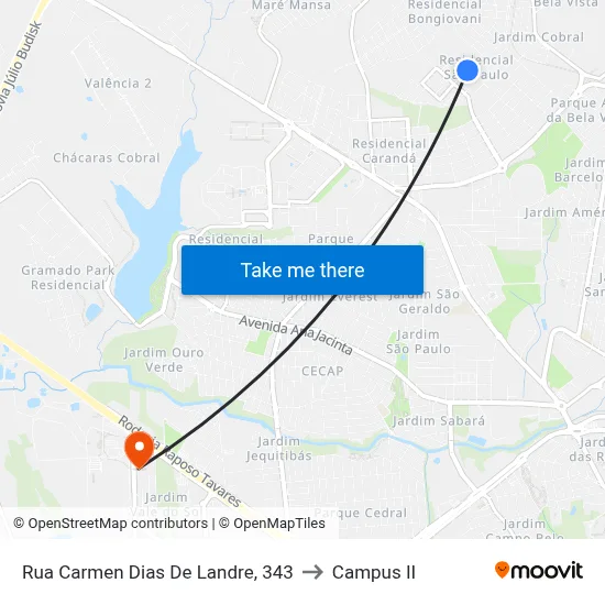 Rua Carmen Dias De Landre, 343 to Campus  II map