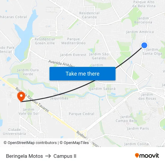 Beringela Motos to Campus  II map