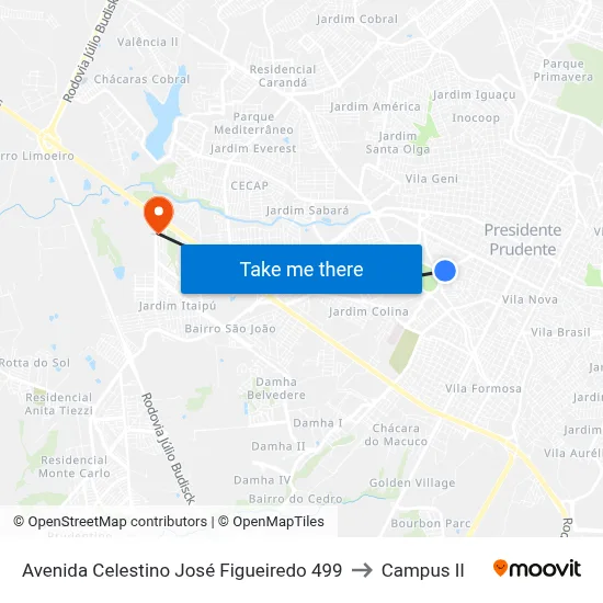 Avenida Celestino José Figueiredo 499 to Campus  II map