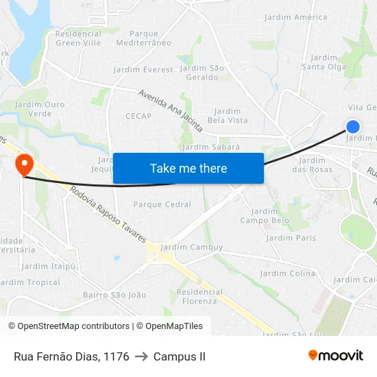 Rua Fernão Dias, 1176 to Campus  II map