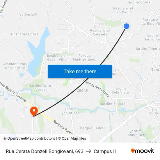 Rua Cerata Donzeli Bongiovani, 693 to Campus  II map