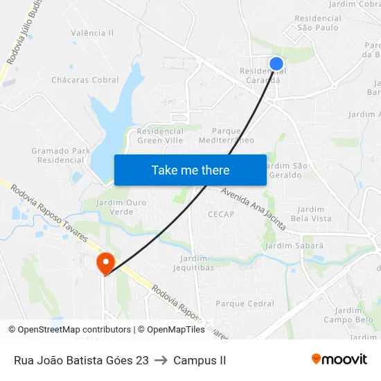Rua João Batista Góes 23 to Campus  II map