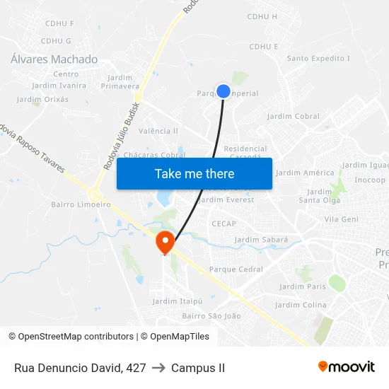 Rua Denuncio David, 427 to Campus  II map