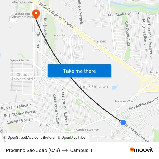Predinho São João (C/B) to Campus  II map