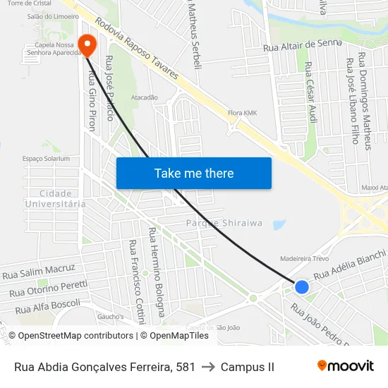 Rua Abdia Gonçalves Ferreira, 581 to Campus  II map
