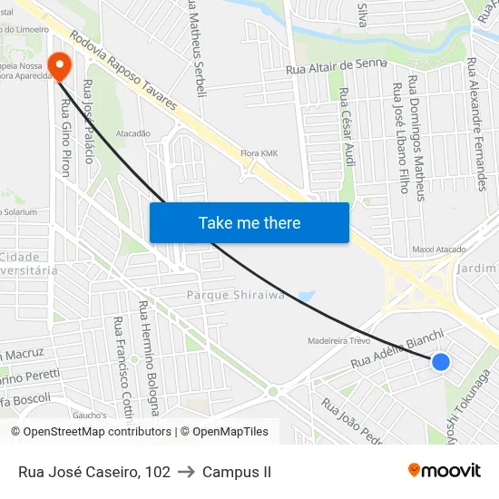 Rua José Caseiro, 102 to Campus  II map