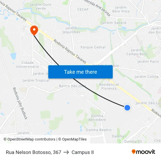 Rua Nelson Botosso, 367 to Campus  II map
