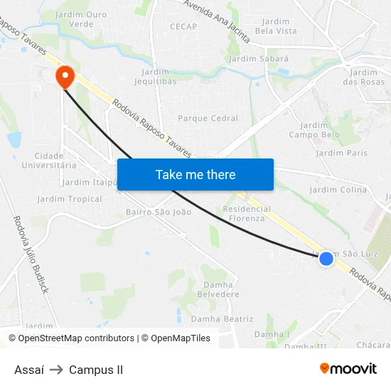 Assaí to Campus  II map