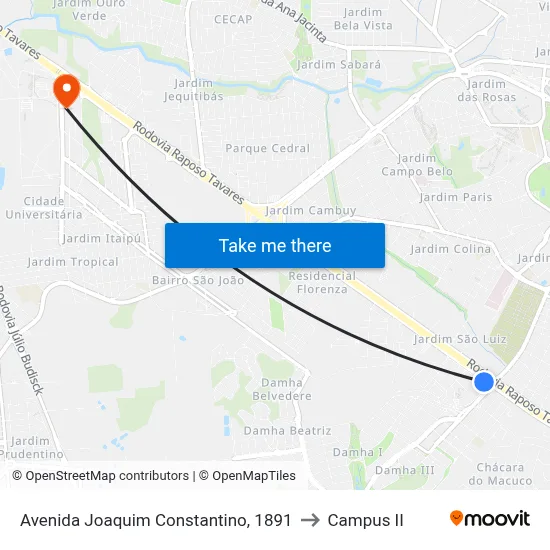 Avenida Joaquim Constantino, 1891 to Campus  II map