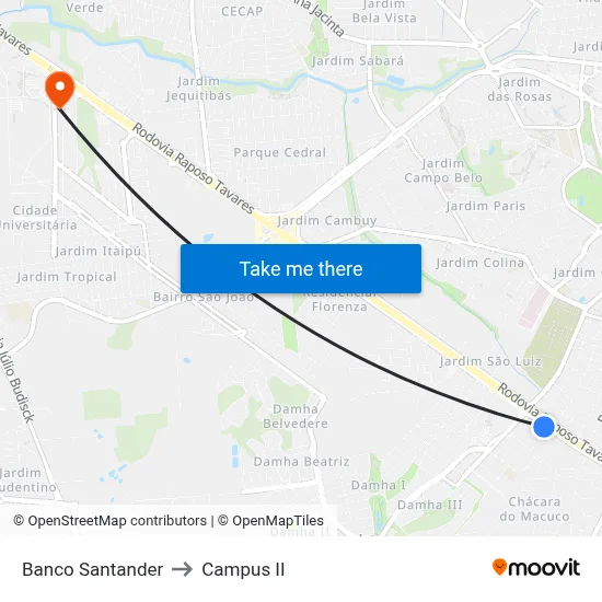 Banco Santander to Campus  II map